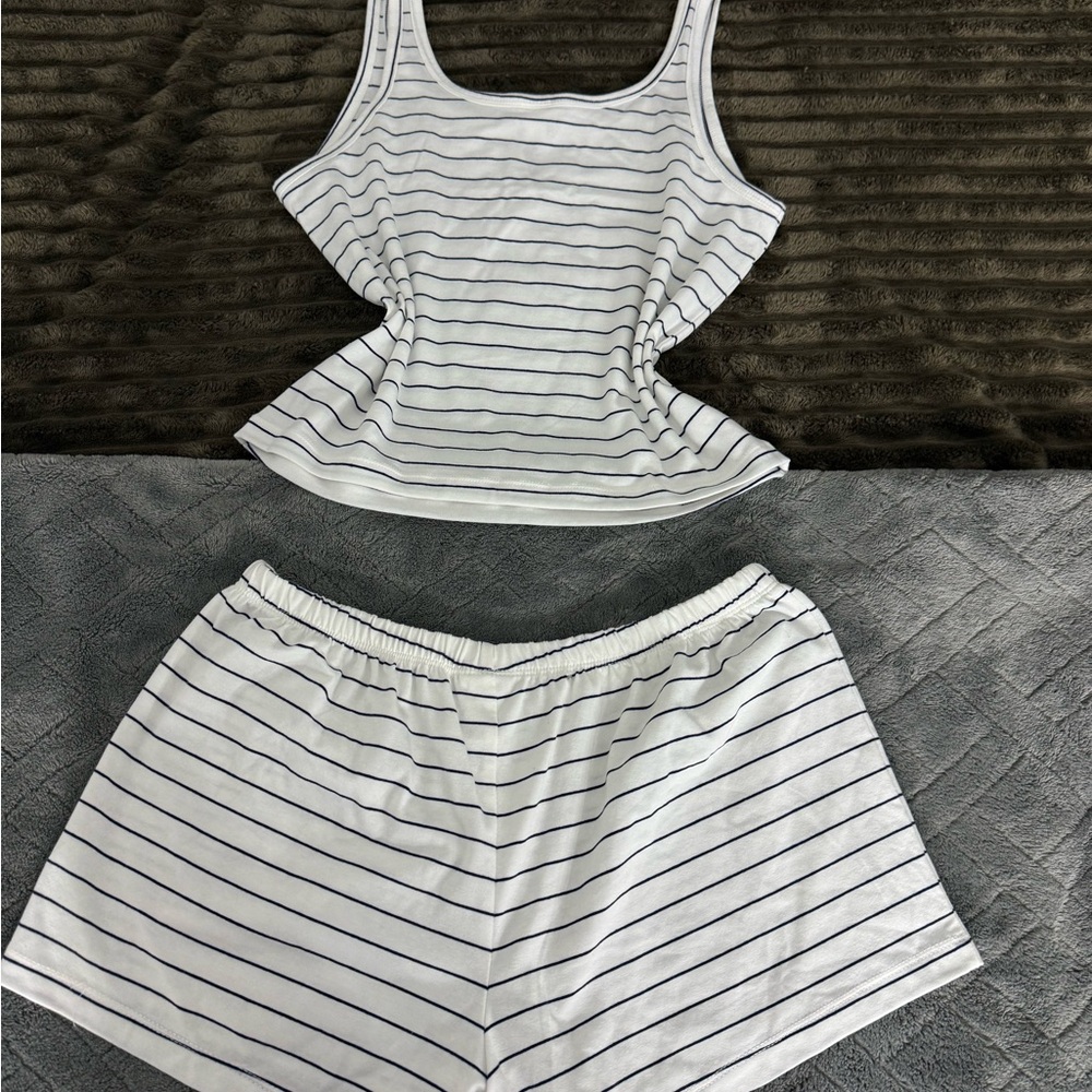 No Boundaries Black and White Striped Pajama Set